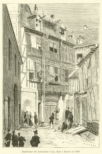 Eksperiment med vandbarometeret, lavet i Rouen i 1646 af French School